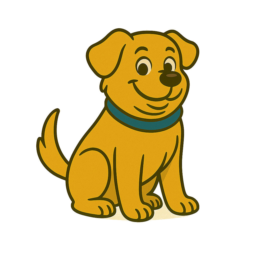 Harley, chubby golden dog with a bright blue collar