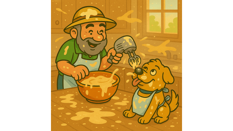 Harley and Dad Baking a Cake